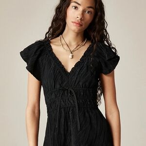 NWT J. Crew Black Palermo Ruffled V-Neck Top Sz M